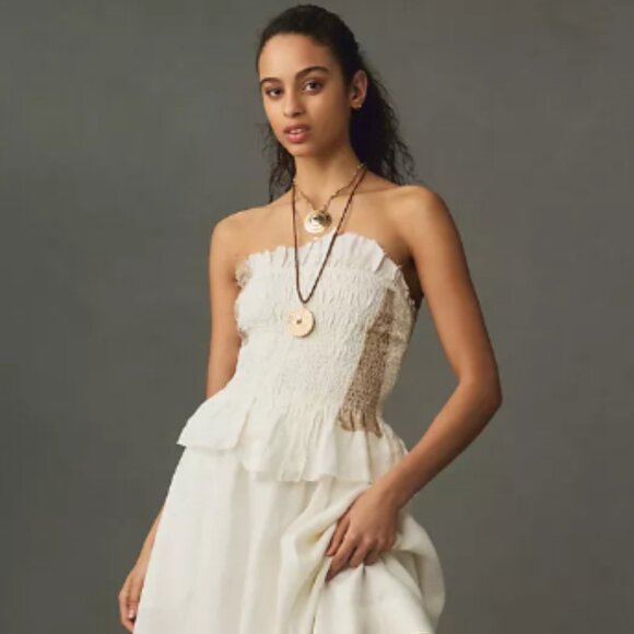 Brand New By Anthropologie Smocked Linen Tube Top - Picture 6 of 8